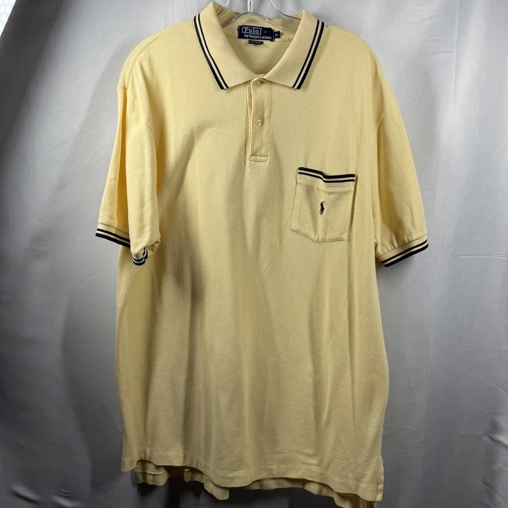 Polo Ralph Lauren Polo Shirt Mens XL‎ Yellow Pocket Classic Cotton Prep Style